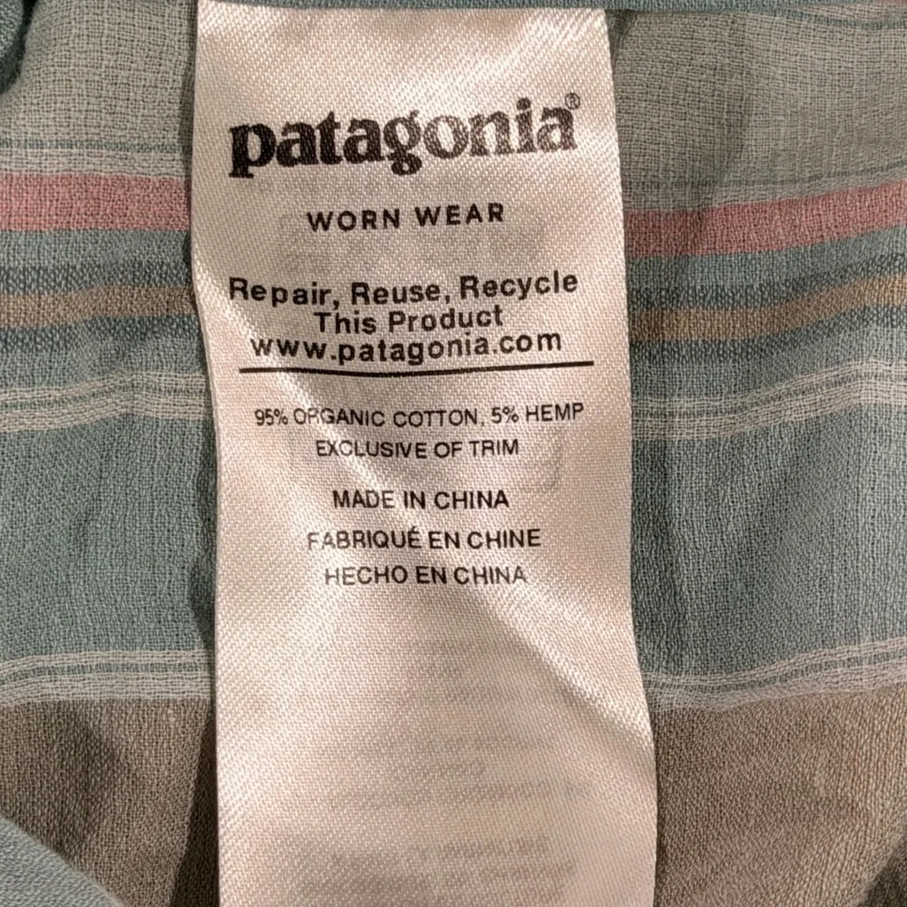 Patagonia Tunic Dress Womens‎ M Blue Striped Organic Cotton Hemp 58295 SP19